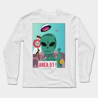 Cartoon Area 51 UFO Space Lover Design Long Sleeve T-Shirt